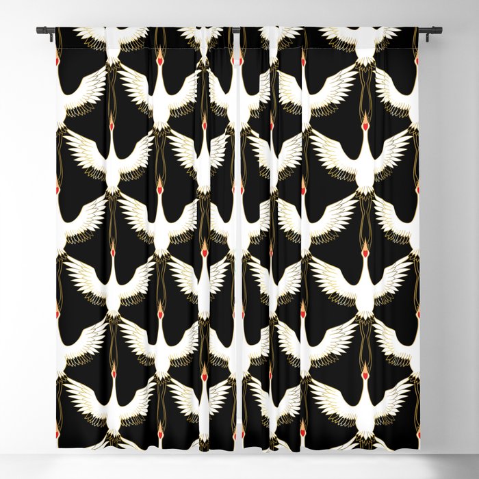 Japanese Crane Ornate Art Deco Pattern Window Curtain Gallery Image 1