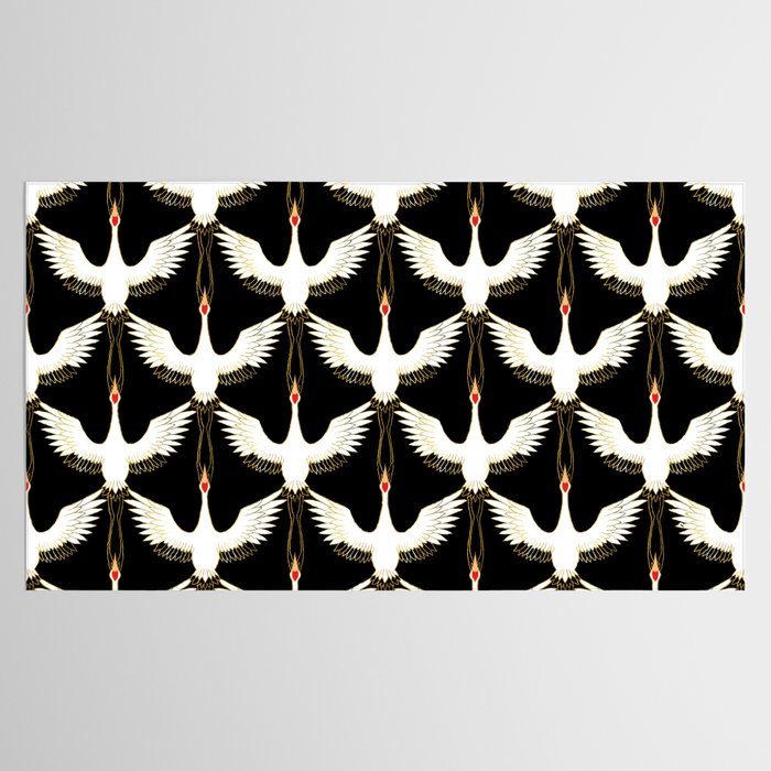 Japanese Crane Ornate Art Deco Pattern Tablecloth Gallery Image 2