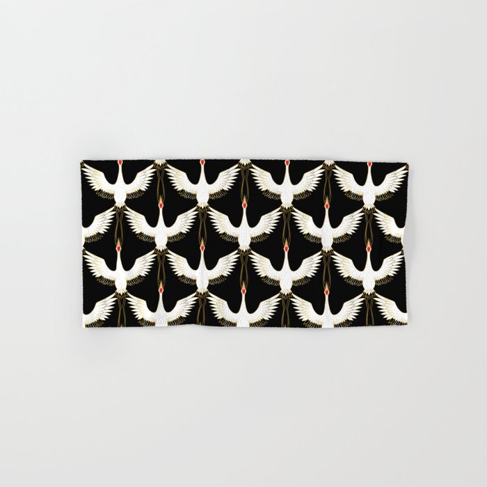 Japanese Crane Ornate Art Deco Pattern Bath Towel Gallery Image 1