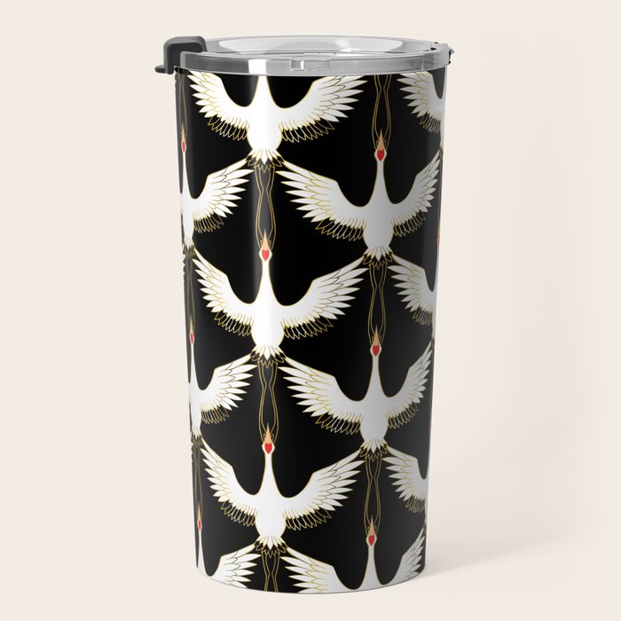 Japanese Crane Ornate Art Deco Pattern Travel Mug Gallery Image 3