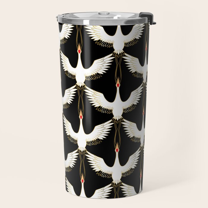 Japanese Crane Ornate Art Deco Pattern Travel Mug Gallery Image 2