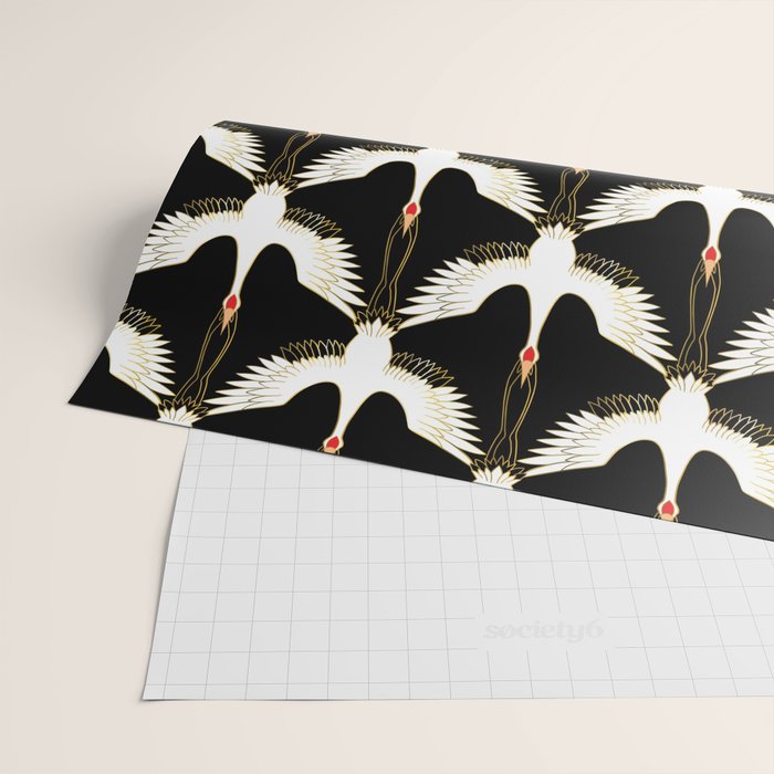 Japanese Crane Ornate Art Deco Pattern Wrapping Paper Gallery Image 2