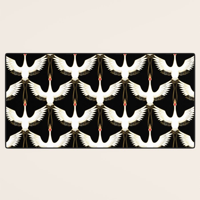 Japanese Crane Ornate Art Deco Pattern Desk Mat Gallery Image 3