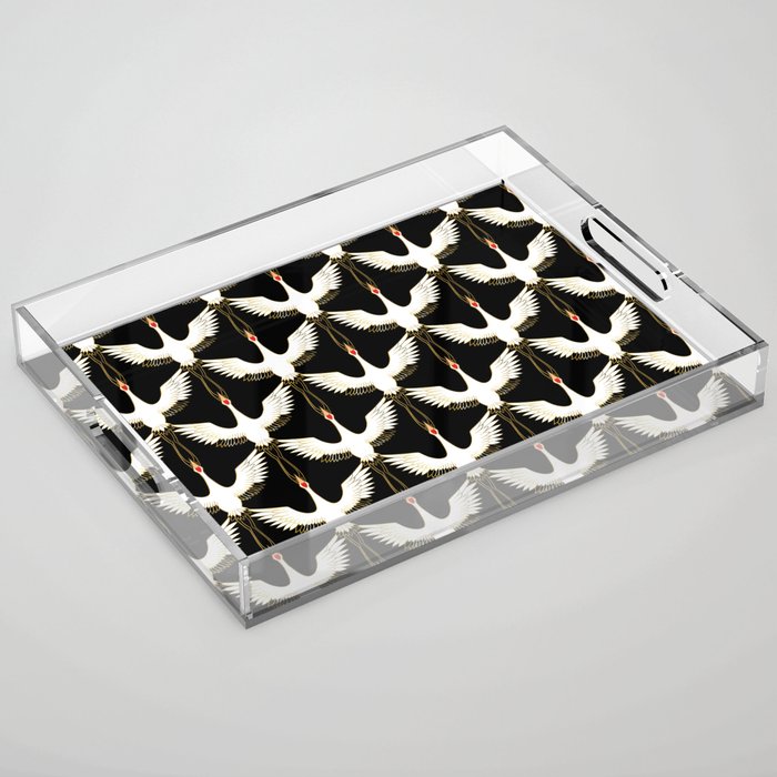 Japanese Crane Ornate Art Deco Pattern Acrylic Tray Gallery Image 1