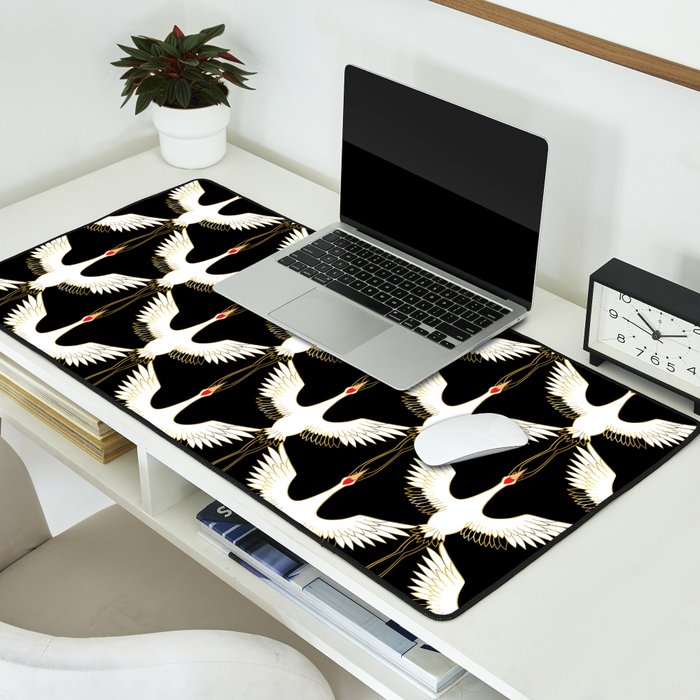 Japanese Crane Ornate Art Deco Pattern Desk Mat Gallery Image 2