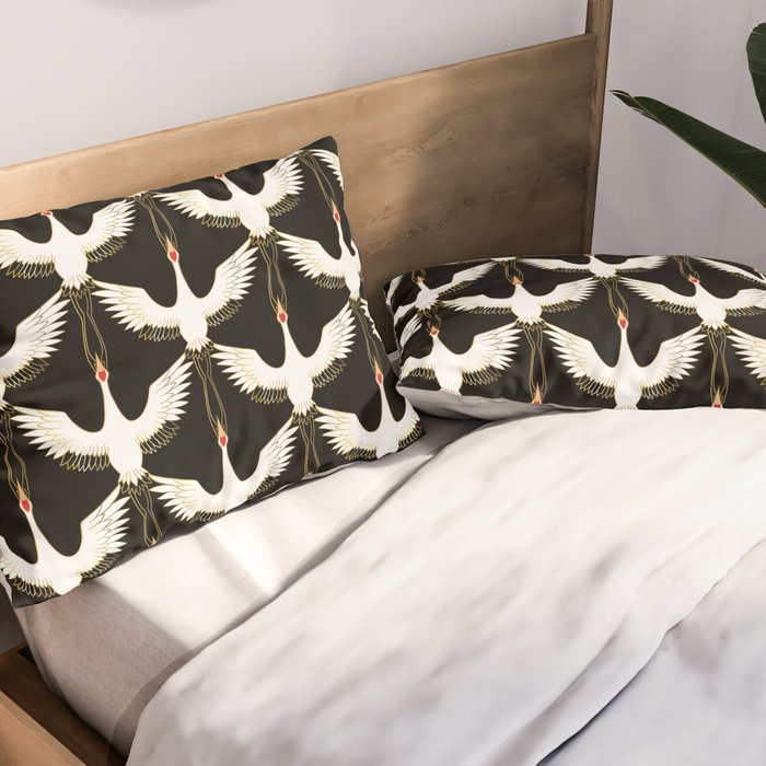 Japanese Crane Ornate Art Deco Pattern Pillow Sham Gallery Image 2