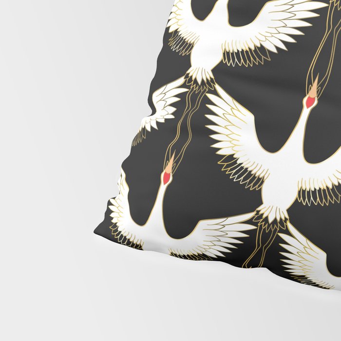 Japanese Crane Ornate Art Deco Pattern Pillow Sham Gallery Image 4
