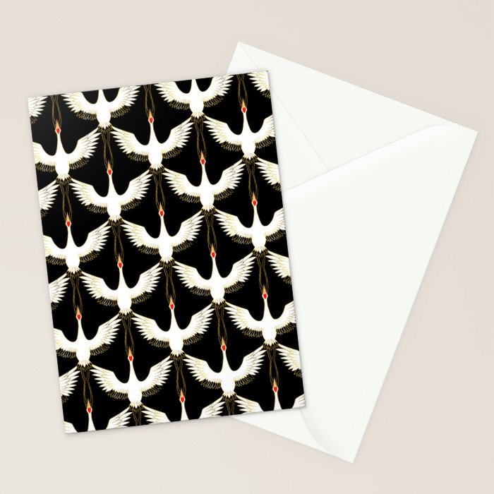 Japanese Crane Ornate Art Deco Pattern Stationery Card Gallery Image 2