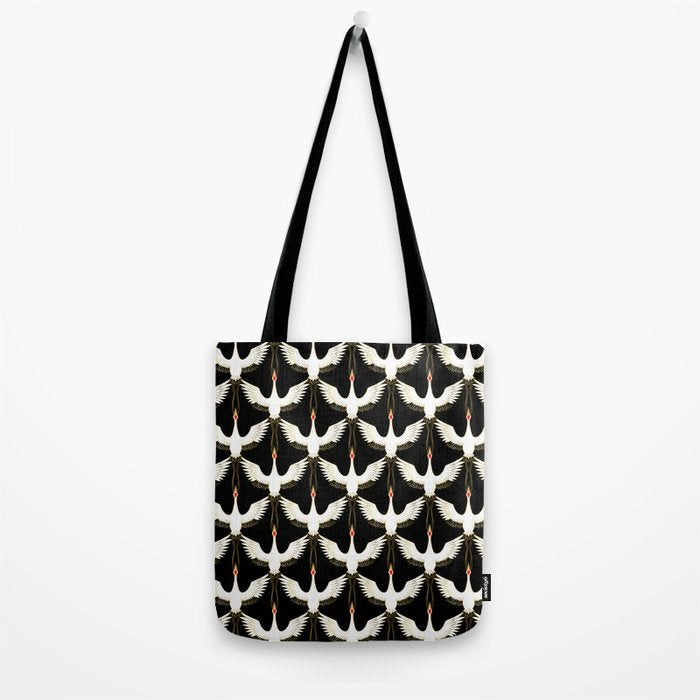 Japanese Crane Ornate Art Deco Pattern Tote Bag Gallery Image 2