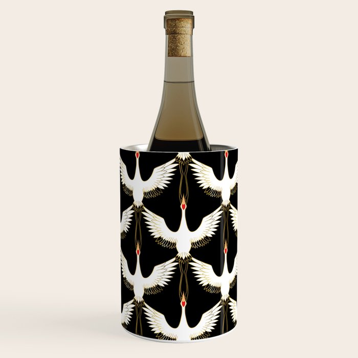 Japanese Crane Ornate Art Deco Pattern Wine Chiller Gallery Image 3