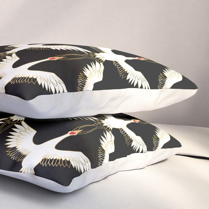 Japanese Crane Ornate Art Deco Pattern Pillow Sham Gallery Image 3