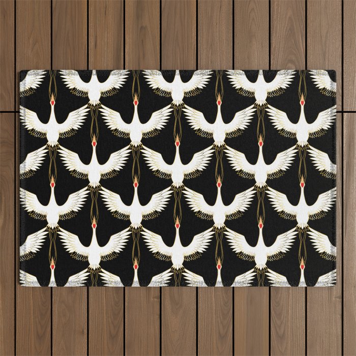 Japanese Crane Ornate Art Deco Pattern Outdoor Rug Gallery Image 1