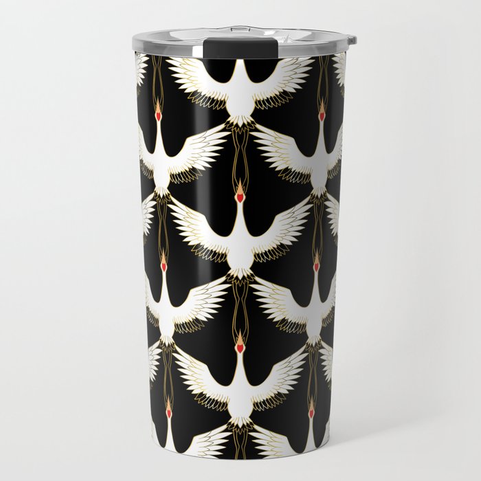 Japanese Crane Ornate Art Deco Pattern Travel Mug Gallery Image 1
