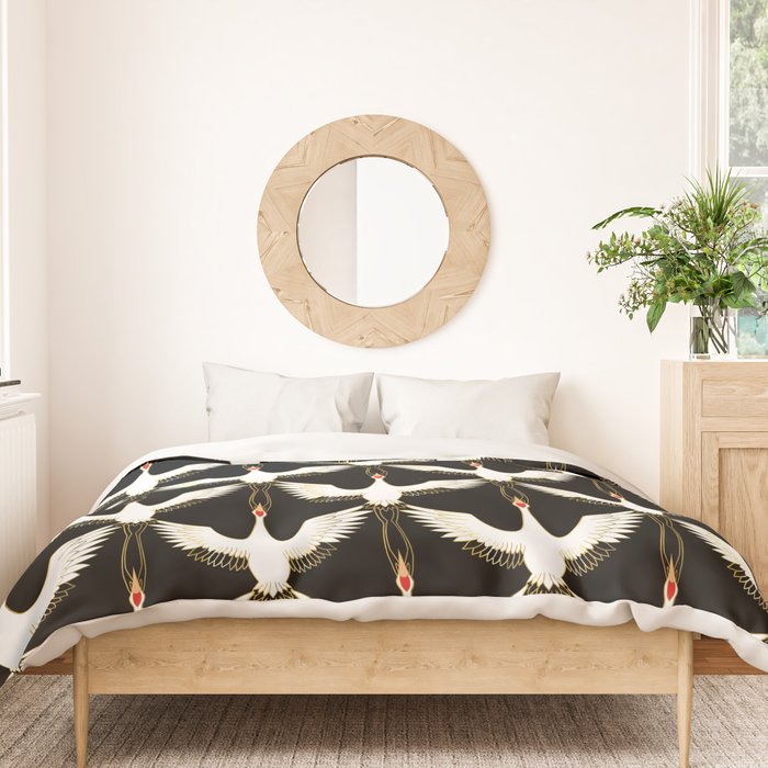 Japanese Crane Ornate Art Deco Pattern Duvet Cover Gallery Image 3