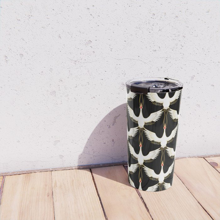 Japanese Crane Ornate Art Deco Pattern Travel Mug Gallery Image 4