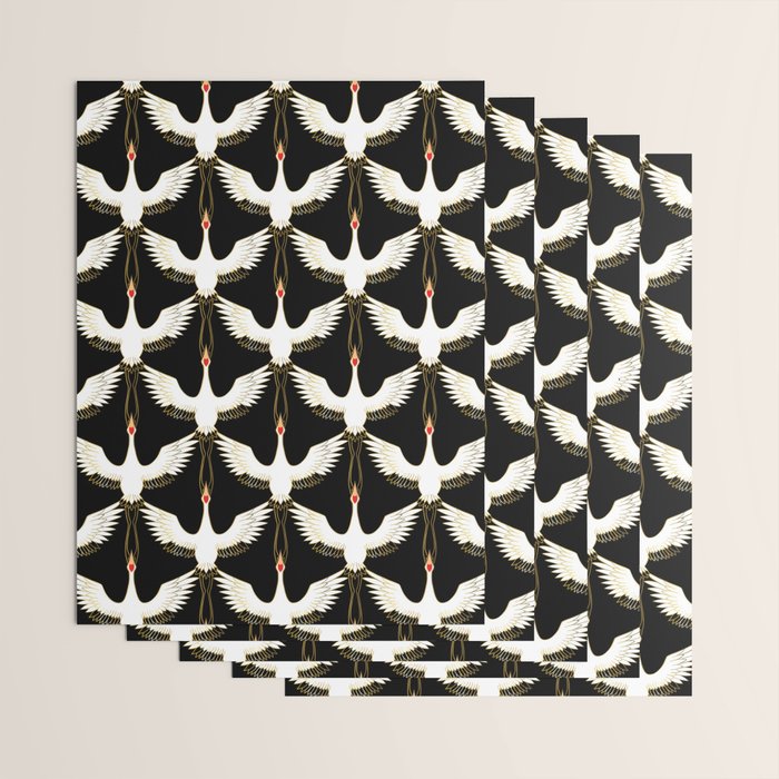Japanese Crane Ornate Art Deco Pattern Wrapping Paper Gallery Image 3