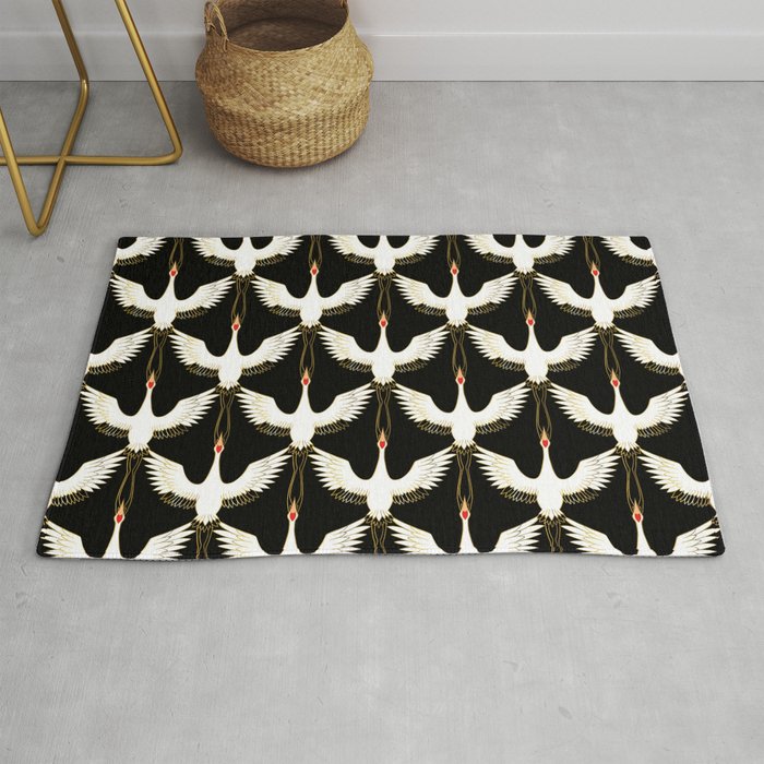 Japanese Crane Ornate Art Deco Pattern Rug Gallery Image 1