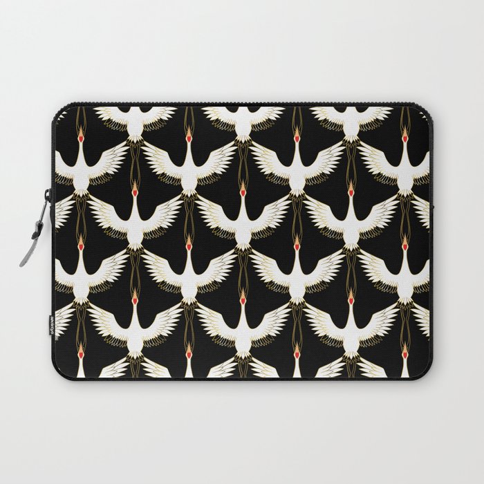 Japanese Crane Ornate Art Deco Pattern Laptop Sleeve Gallery Image 1