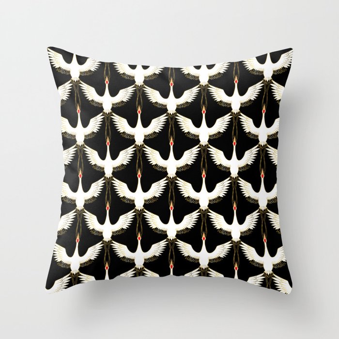 Japanese Crane Ornate Art Deco Pattern Throw Pillow Gallery Image 6
