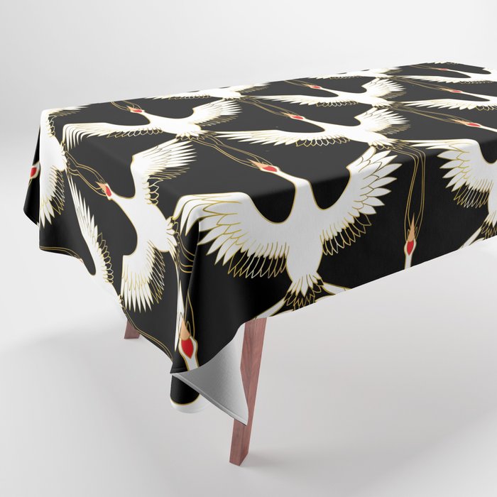 Japanese Crane Ornate Art Deco Pattern Tablecloth Gallery Image 1