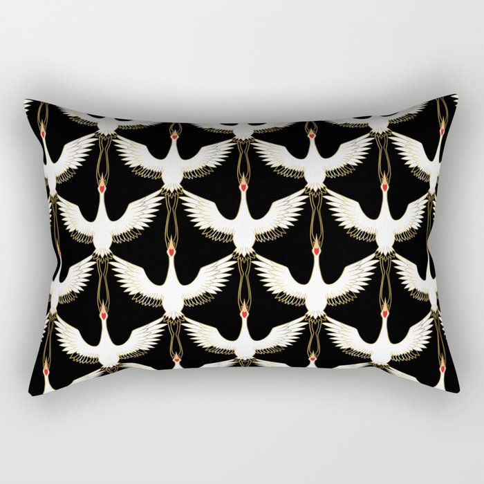 Japanese Crane Ornate Art Deco Pattern Rectangular Pillow Gallery Image 2