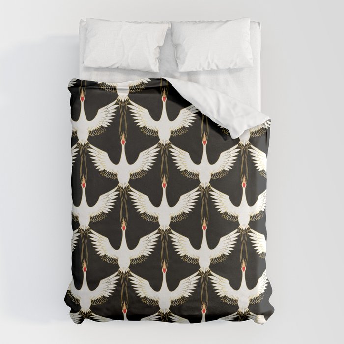 Japanese Crane Ornate Art Deco Pattern Duvet Cover Gallery Image 1