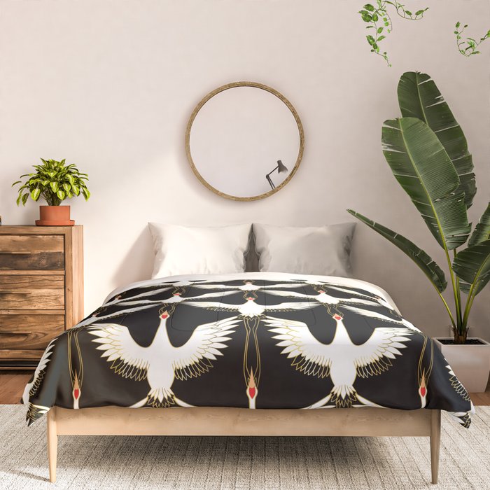 Japanese Crane Ornate Art Deco Pattern Comforter Gallery Image 3