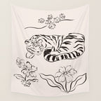 Tiger and Flower Line Art Wall Tapestry Gallery Image 4