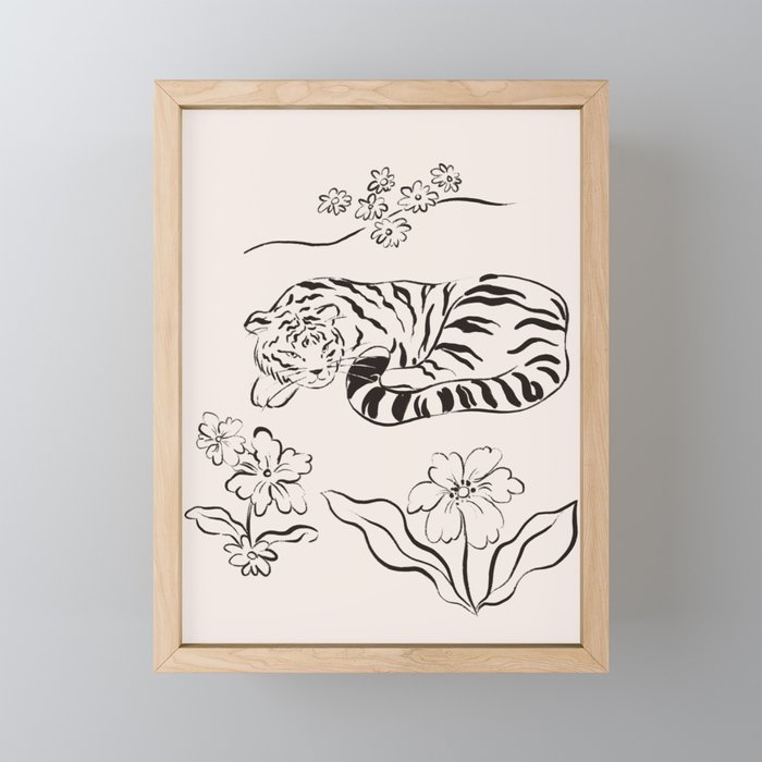 Tiger and Flower Line Art Mini Art Print Gallery Image 1