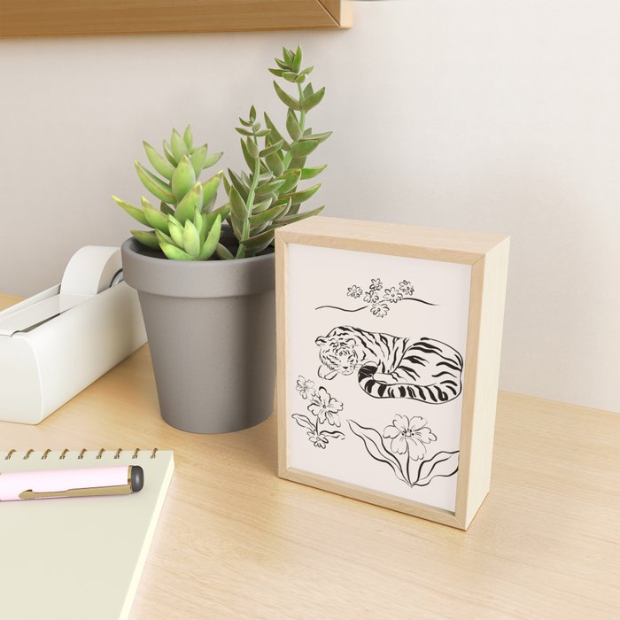 Tiger and Flower Line Art Mini Art Print Gallery Image 2
