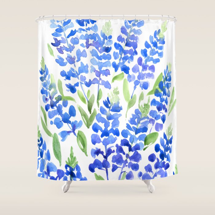 Watercolor Texas bluebonnets Shower Curtain Gallery Image 1