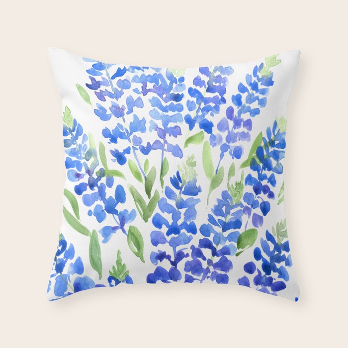 Watercolor Texas bluebonnets Throw Pillow Gallery Image 1