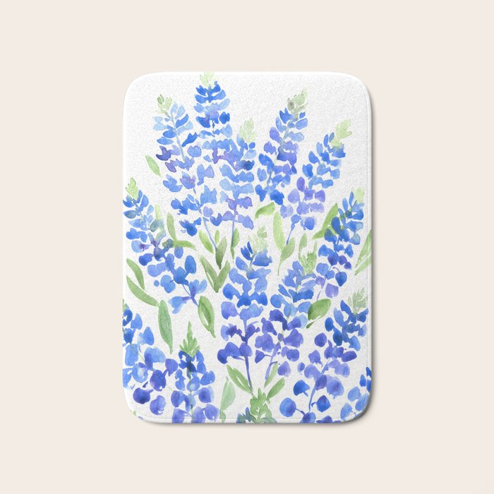 Watercolor Texas bluebonnets Bath Mat Gallery Image 1