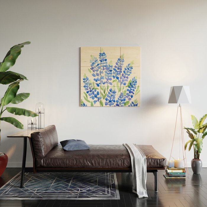 Watercolor Texas bluebonnets Wood Wall Art Gallery Image 2