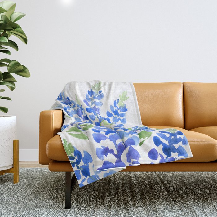 Watercolor Texas bluebonnets Throw Blanket Gallery Image 1