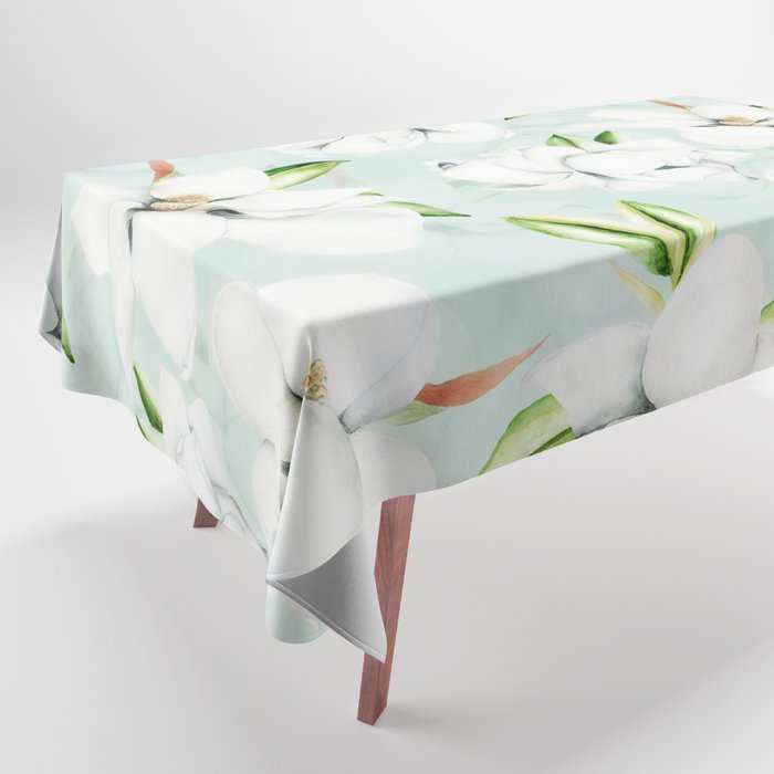 Hygge Magnolia Watercolor Pastel Flowers Tablecloth Gallery Image 1