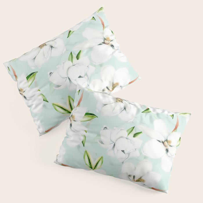 Hygge Magnolia Watercolor Pastel Flowers Pillow Sham Gallery Image 1