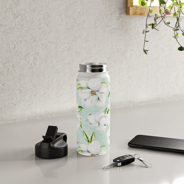 Hygge Magnolia Watercolor Pastel Flowers Water Bottle Gallery Image 4