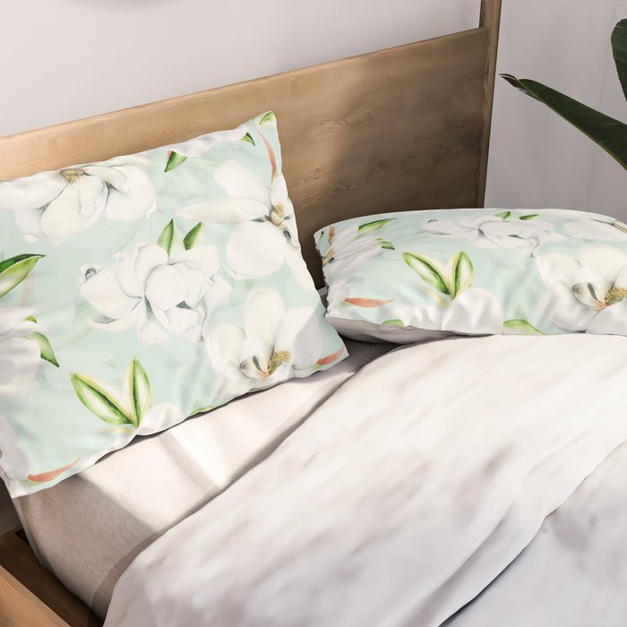 Hygge Magnolia Watercolor Pastel Flowers Pillow Sham Gallery Image 2