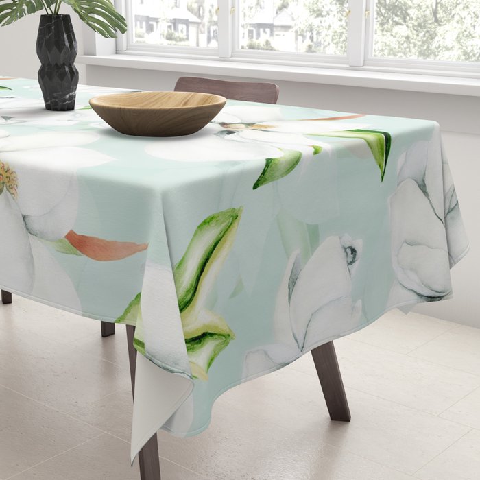 Hygge Magnolia Watercolor Pastel Flowers Tablecloth Gallery Image 3