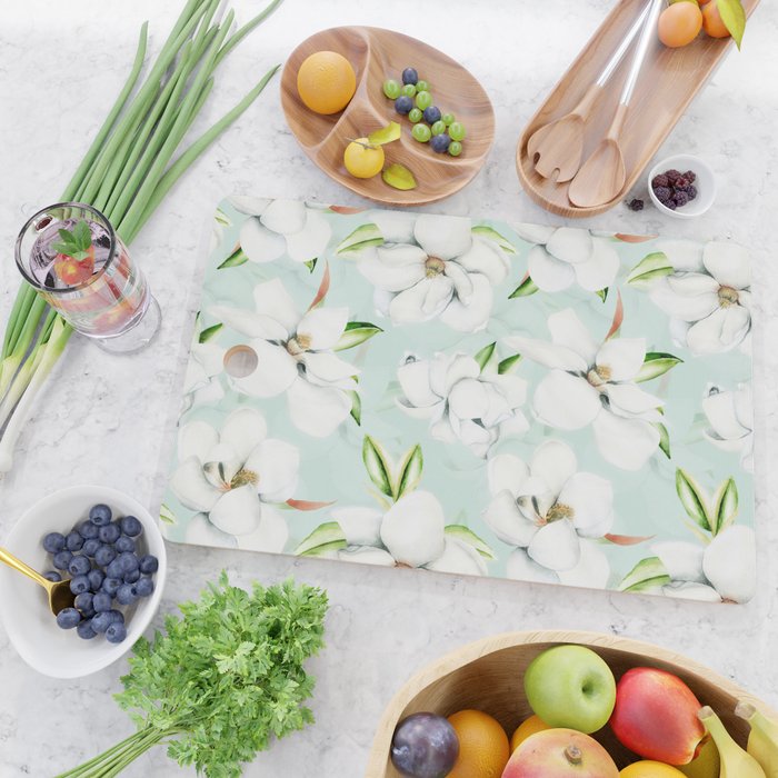 Hygge Magnolia Watercolor Pastel Flowers Cutting Board Gallery Image 2