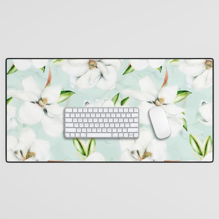 Hygge Magnolia Watercolor Pastel Flowers Desk Mat Gallery Image 1