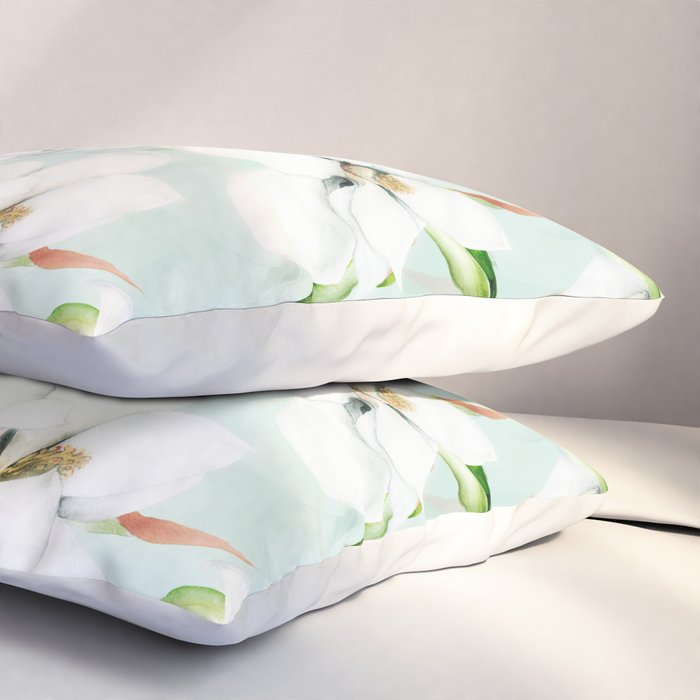 Hygge Magnolia Watercolor Pastel Flowers Pillow Sham Gallery Image 3