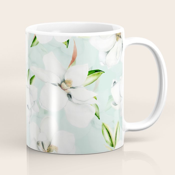 Hygge Magnolia Watercolor Pastel Flowers Coffee Mug Gallery Image 1