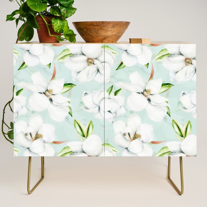 Hygge Magnolia Watercolor Pastel Flowers Credenza Gallery Image 1