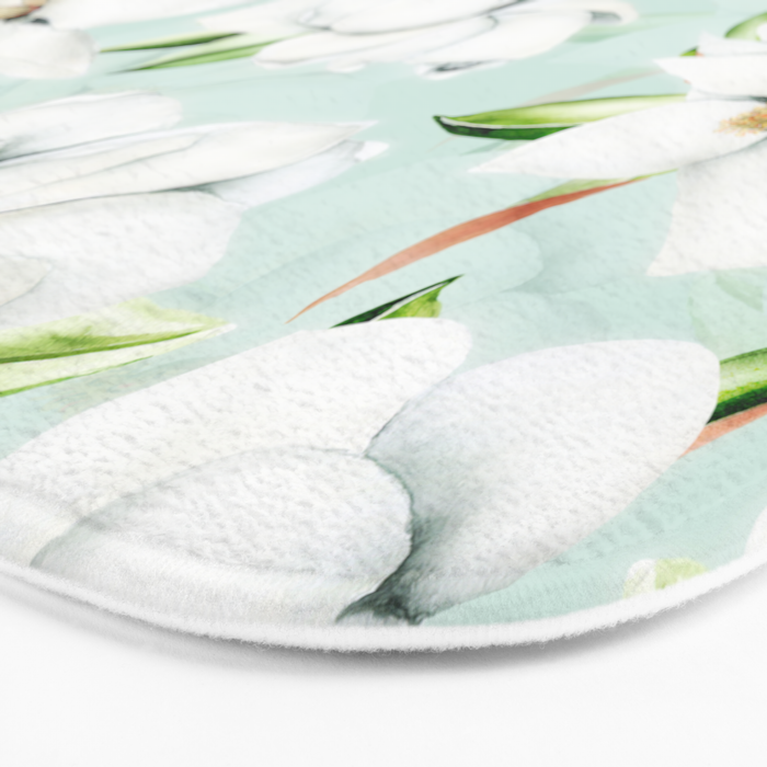 Hygge Magnolia Watercolor Pastel Flowers Bath Mat Gallery Image 3