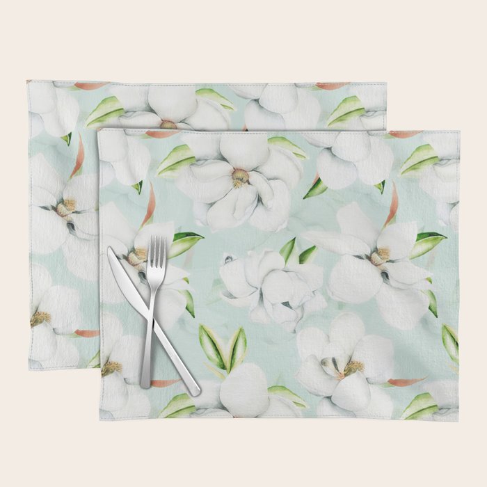 Hygge Magnolia Watercolor Pastel Flowers Placemat Gallery Image 1