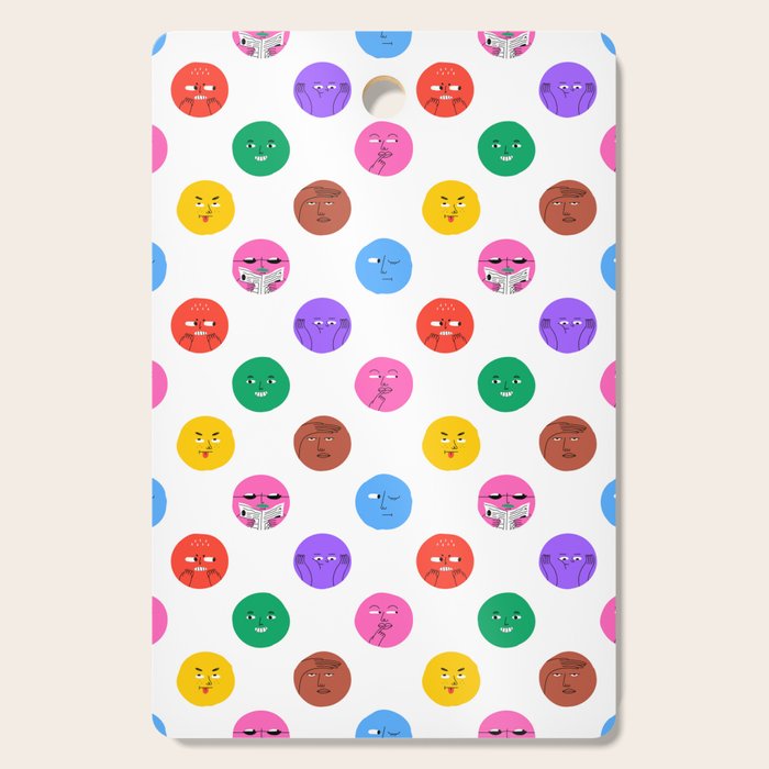 Funny colorful cartoon character face pattern Cutting Board Gallery Image 1