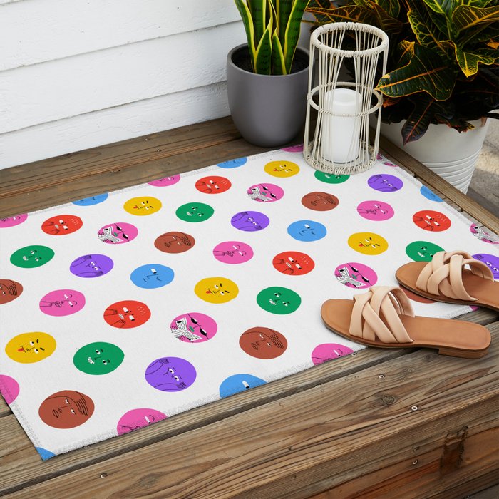 Funny colorful cartoon character face pattern Outdoor Rug Gallery Image 2