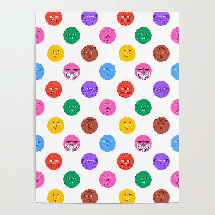 Funny colorful cartoon character face pattern Poster Gallery Image 4